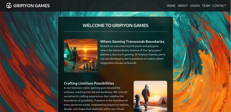 Gripiyon Games Landing Page